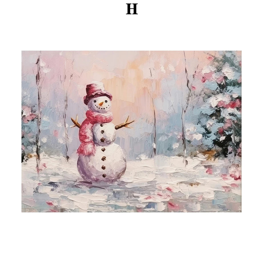 Kerst schilderij sneeuwpop kerstman kerstboom canvas wanddecoratie