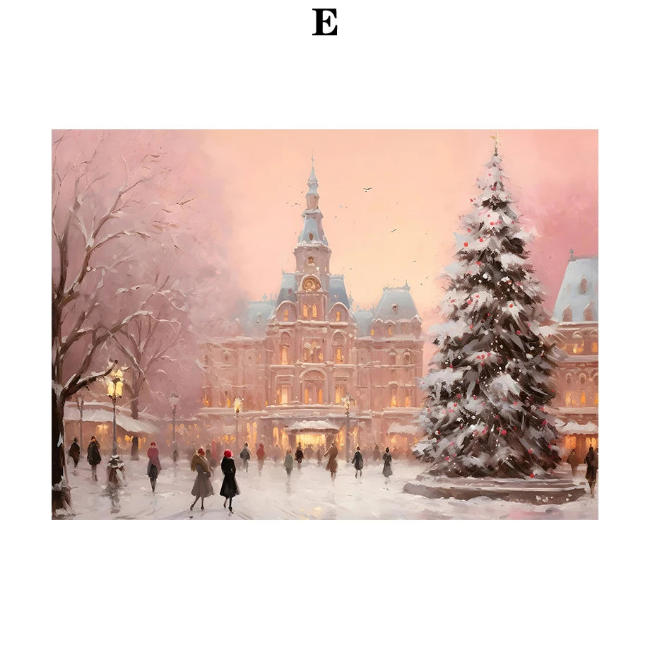 Kerst schilderij Santa Claus sneeuwvlokken poster voor feestelijke muurdecoratie