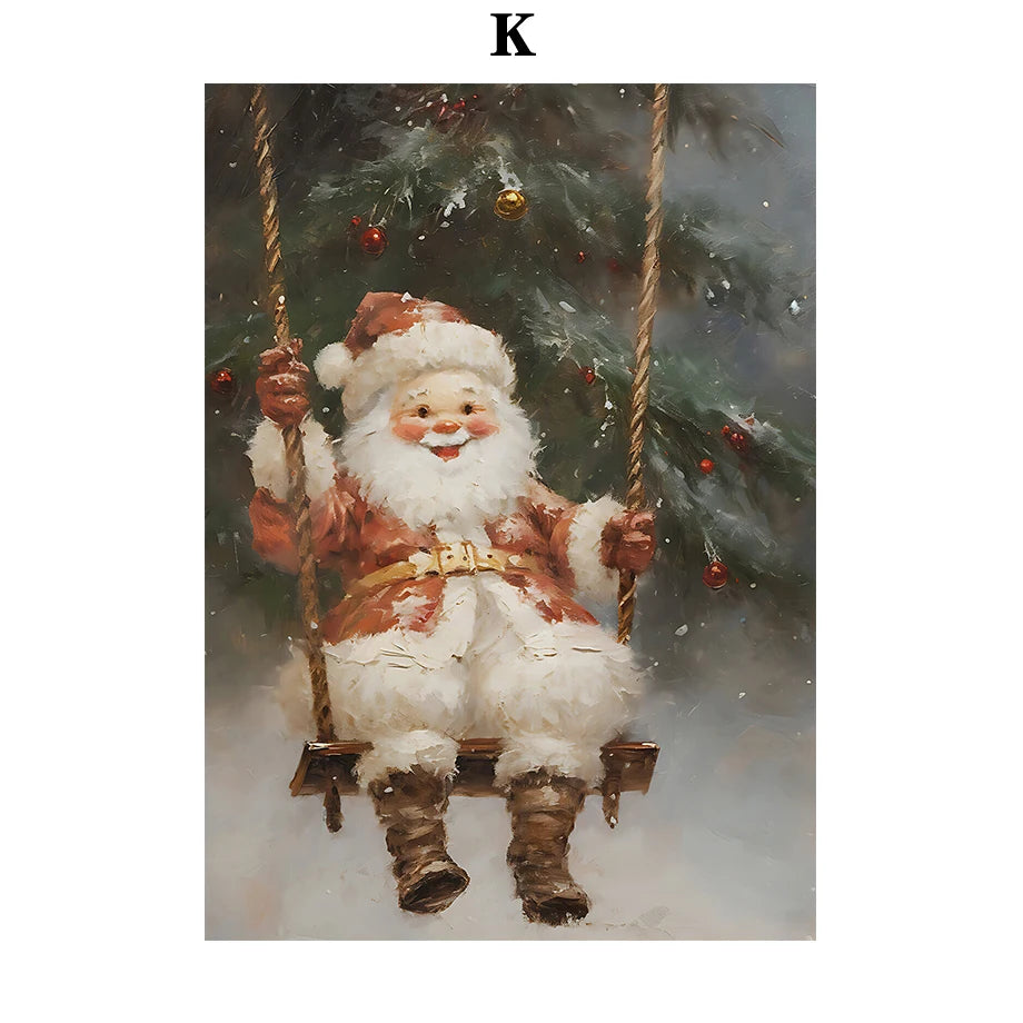 Kerst schilderij Santa Claus sneeuwvlokken poster voor feestelijke muurdecoratie