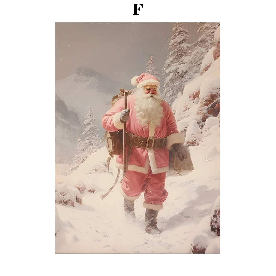 Kerst schilderij Santa Claus sneeuwvlokken poster voor feestelijke muurdecoratie
