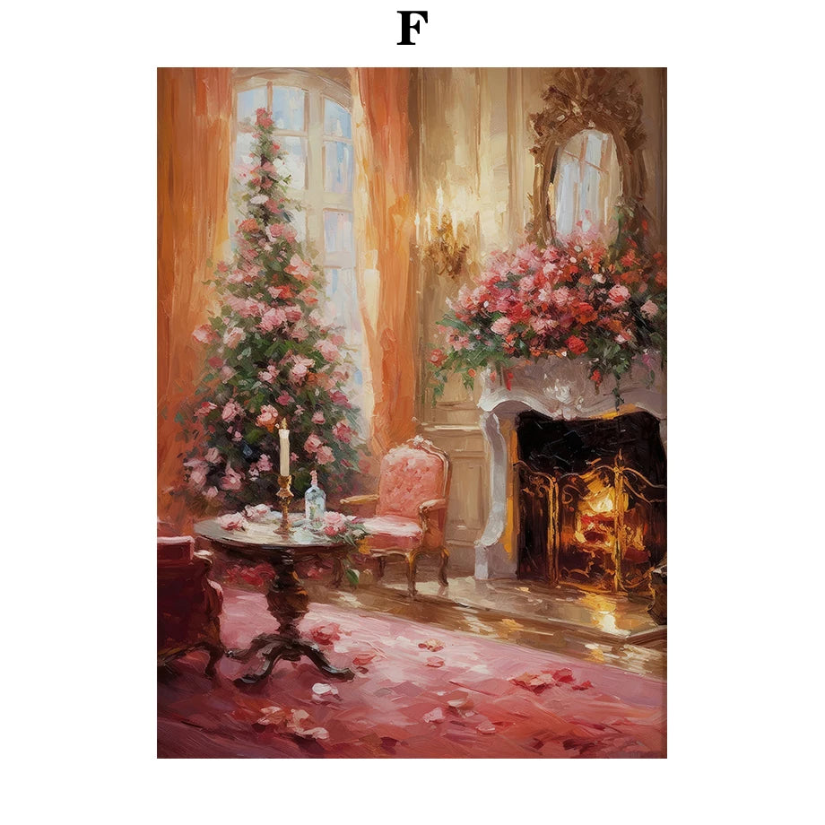 Kerst schilderij sneeuwpop kerstman kerstboom canvas wanddecoratie