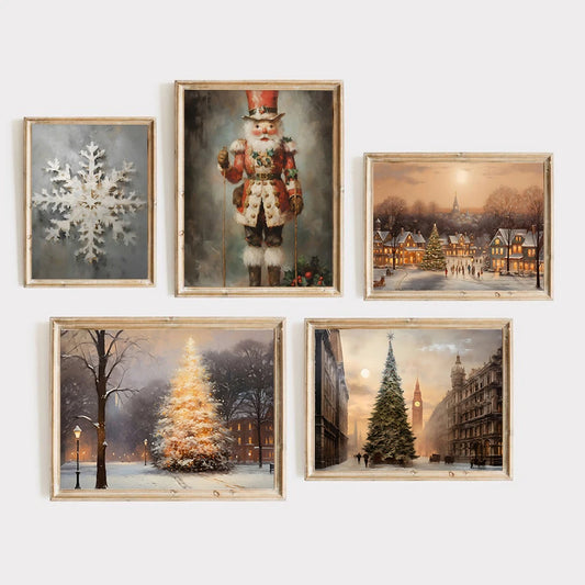 Kerst schilderij Santa Claus sneeuwvlokken poster voor feestelijke muurdecoratie