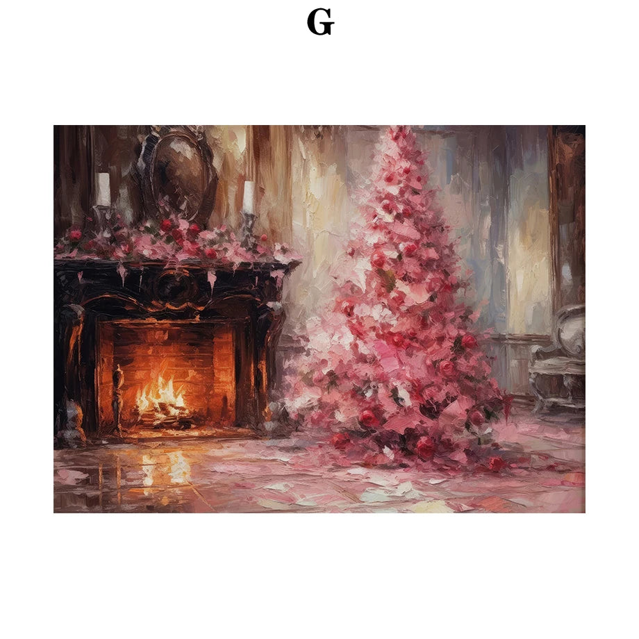 Kerst schilderij sneeuwpop kerstman kerstboom canvas wanddecoratie
