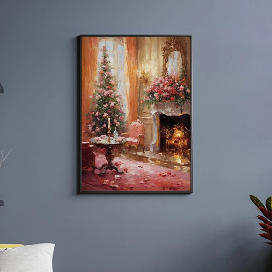 Kerst schilderij sneeuwpop kerstman kerstboom canvas wanddecoratie