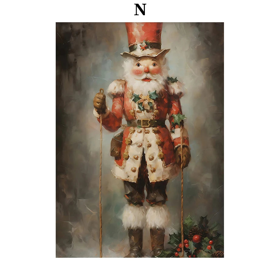 Kerst schilderij Santa Claus sneeuwvlokken poster voor feestelijke muurdecoratie