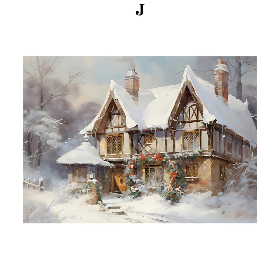 Kerst schilderij Santa Claus sneeuwvlokken poster voor feestelijke muurdecoratie