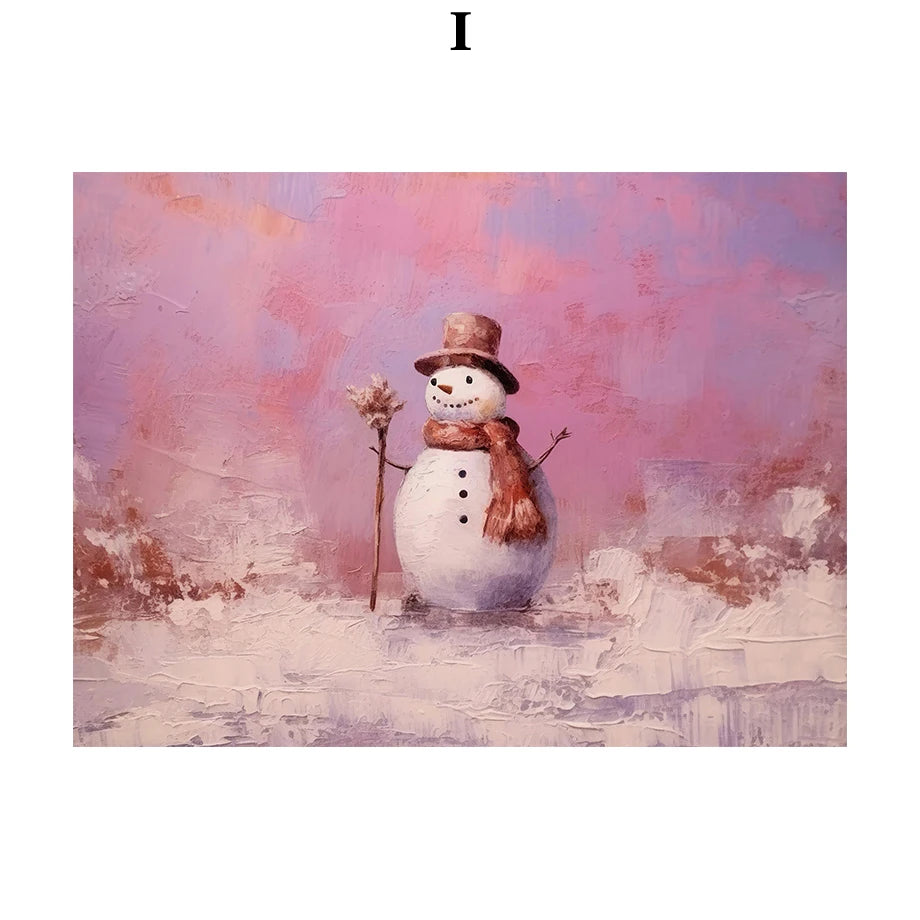 Kerst schilderij sneeuwpop kerstman kerstboom canvas wanddecoratie
