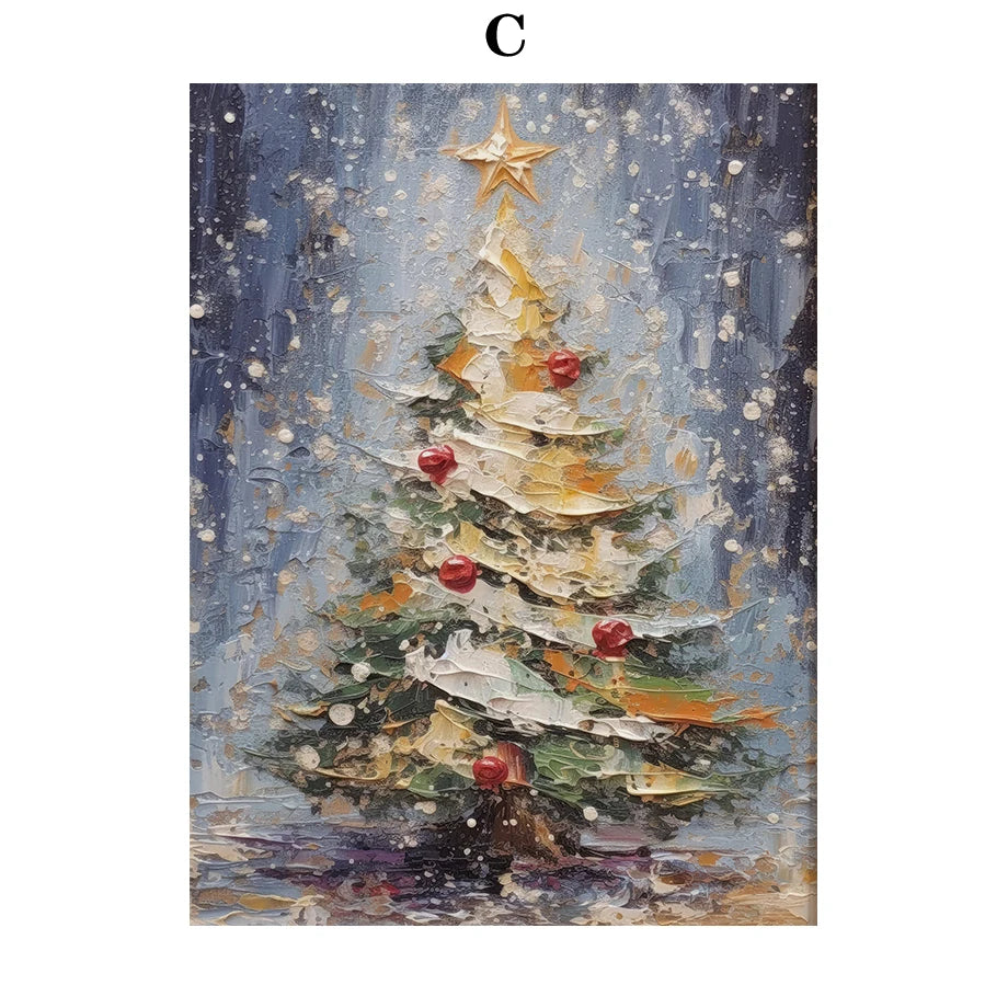 Kerst schilderij sneeuwpop kerstman kerstboom canvas wanddecoratie