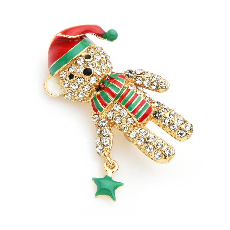 Broche Kerst | Stralende Beer met Kerstmuts – Feestelijke Dierenbroche