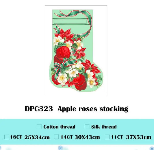 Borduurpakket Kerst – Kerstsok met Appelrozen Kruissteek