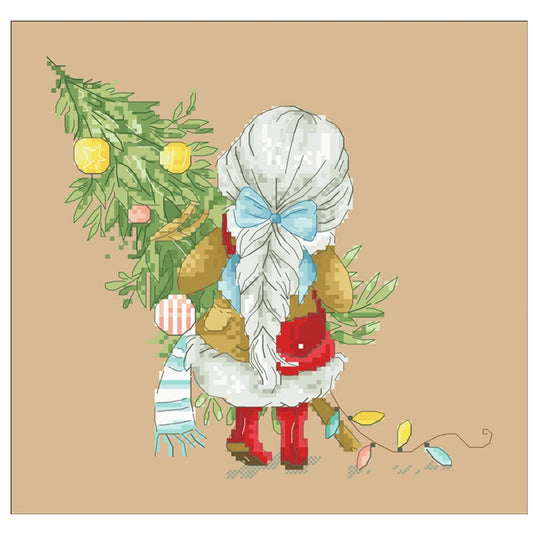 Borduurpakket meisje met kerstboom – kruissteek set