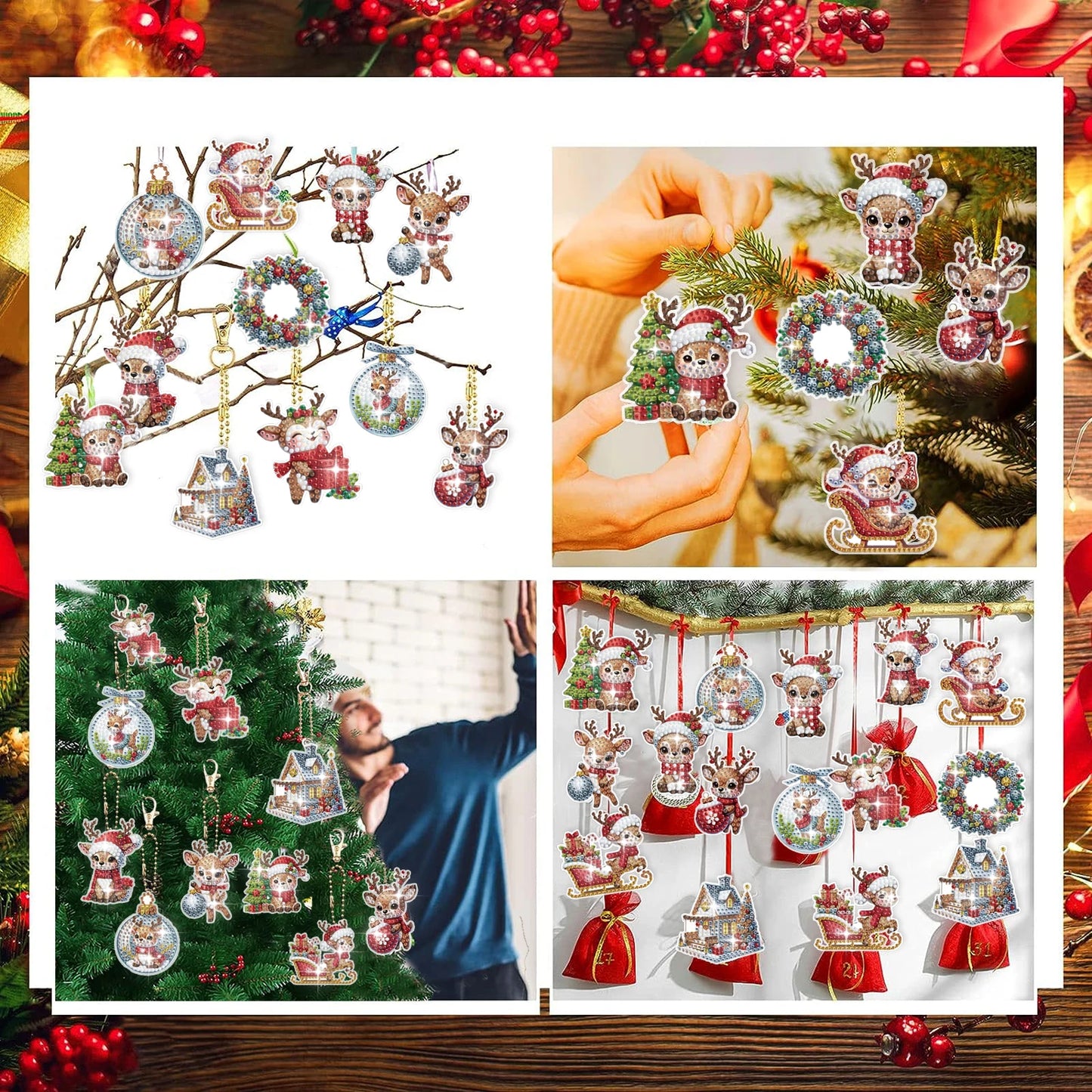 Diamond Painting Sleutelhanger set - 12 Kerst herten ontwerpen