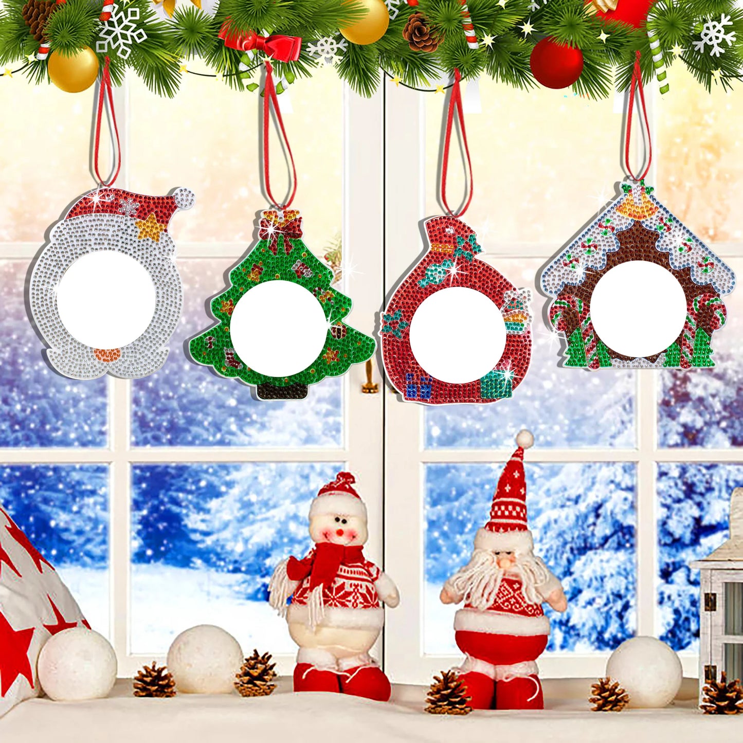 Diamond Painting Kersthangers fotolijst kerstdecoratie set 4 stuks - SDZ002