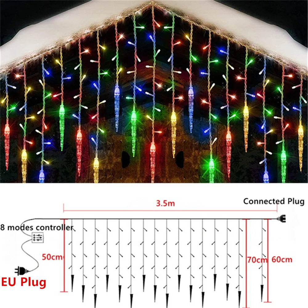 Kerst lichtgordijn sneeuwvlok, ster of ijspegel LED raamverlichting met 8 lichtstanden