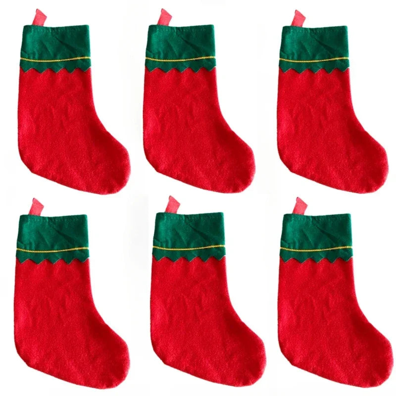 Kerstsokken set 6 stuks wit groen goud draad decoratie cadeauzak