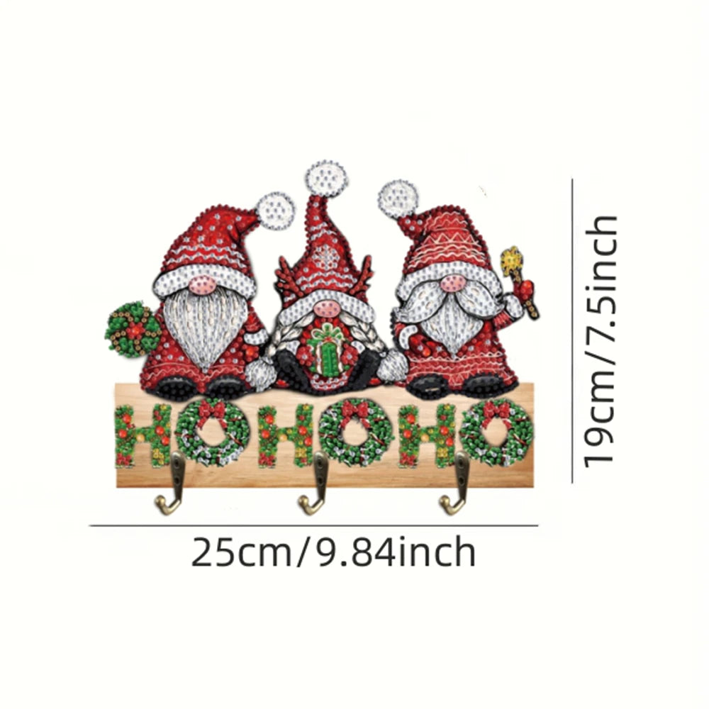 Diamond Painting Kapstok/Sleutelrek Kerst – Houten Wandhaak met Diamond Painting Steentjes