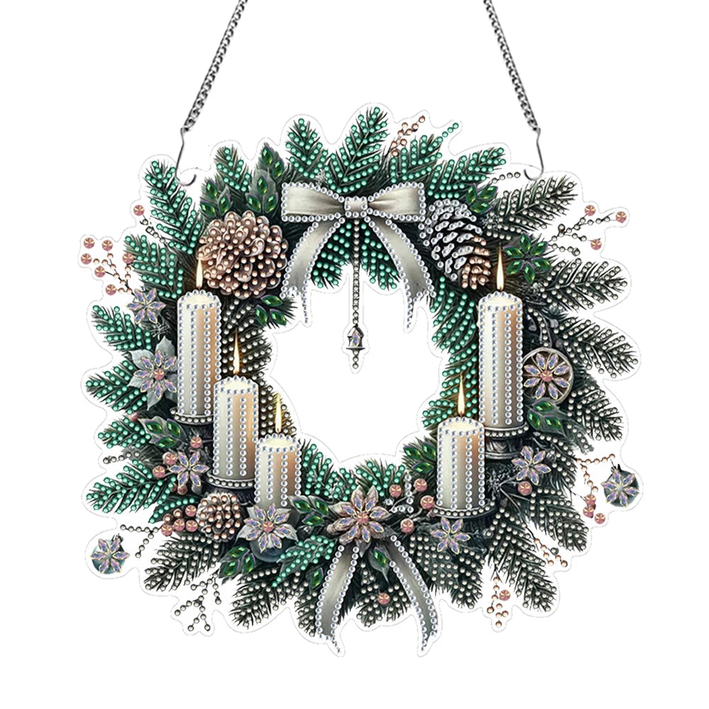 Diamond Painting Kerstkrans hanger met strasstenen en strik