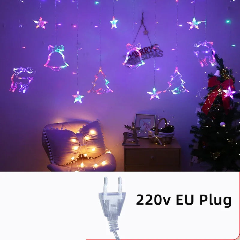 Kerst lichtgordijn rendier, bel en Kerstboom gordijnverlichting LED sfeerverlichting