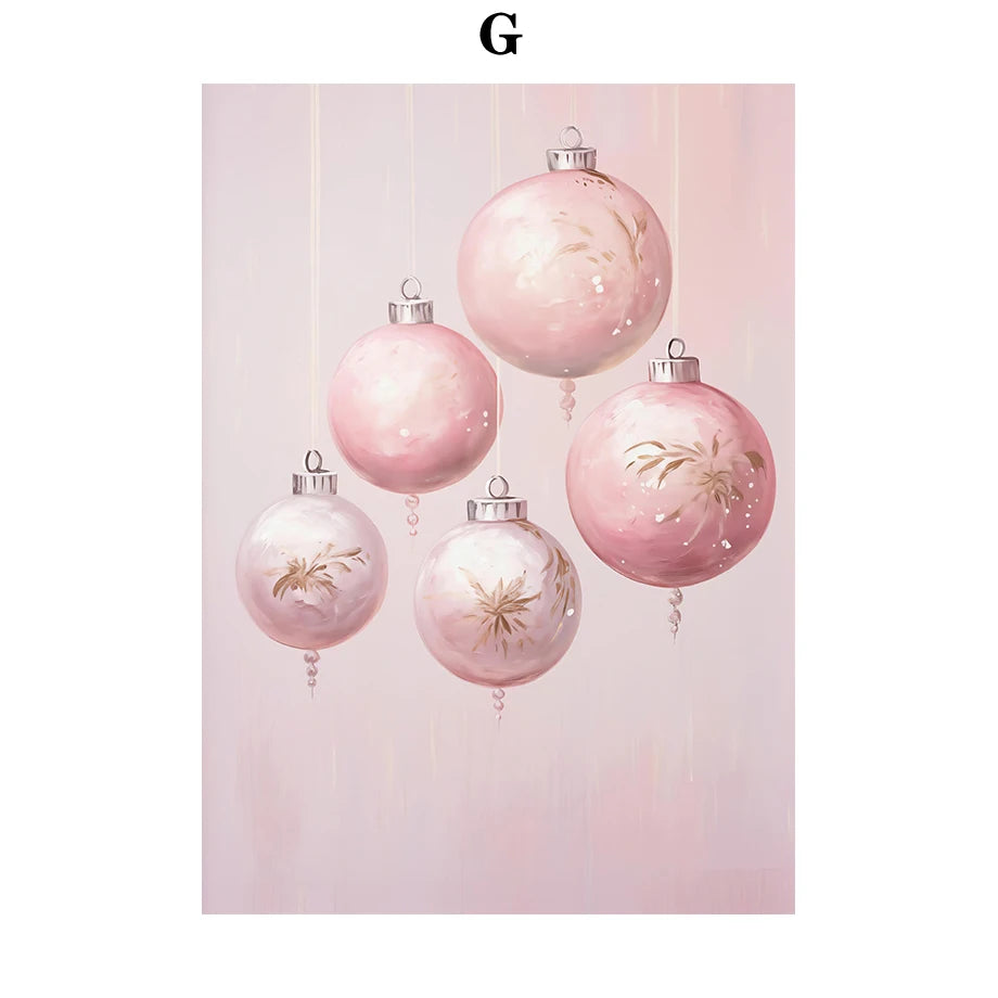 Kerst schilderij rendier en kerstman roze kerstkrans wanddecoratie