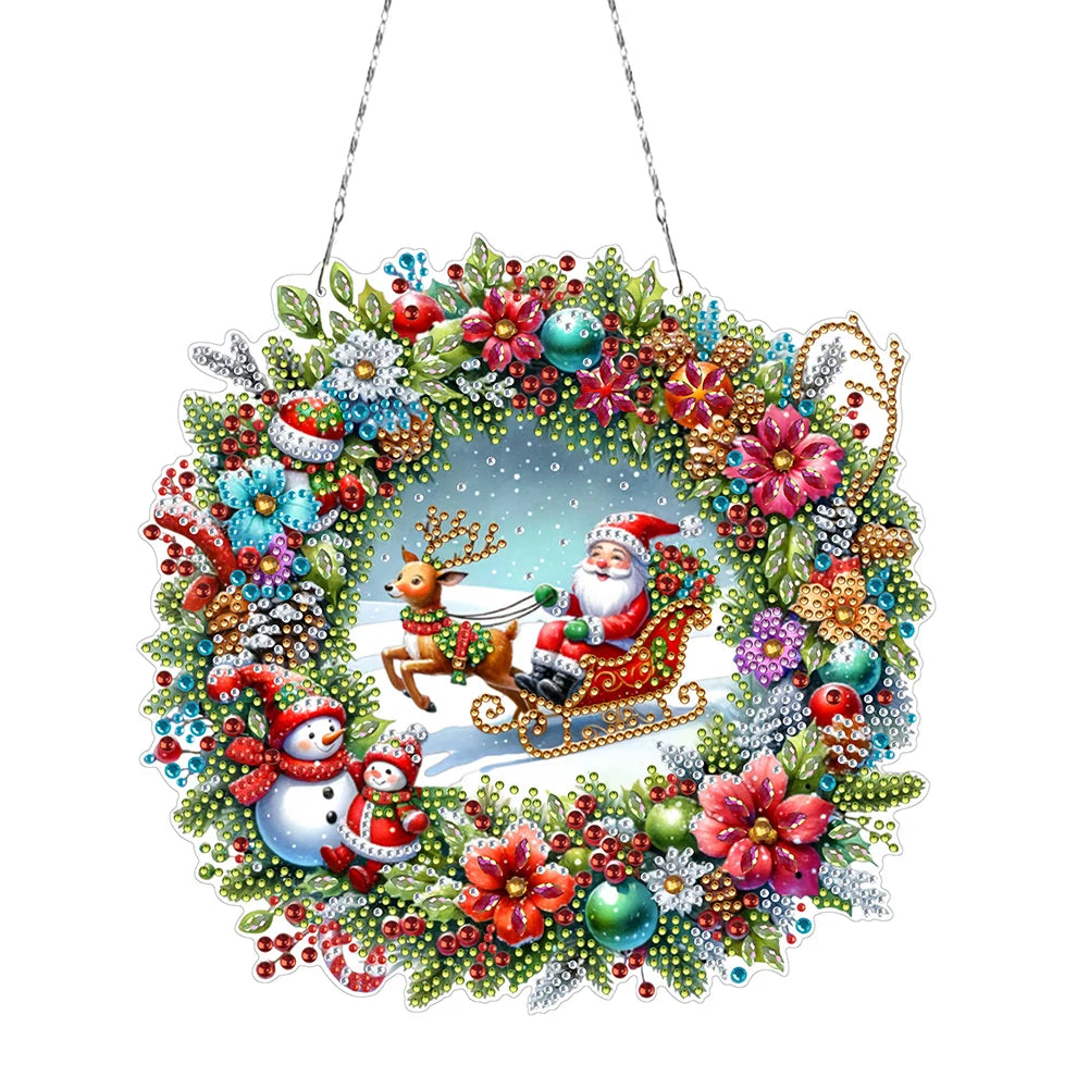 Diamond Painting Kerst krans acryl hanger met strass steentjes
