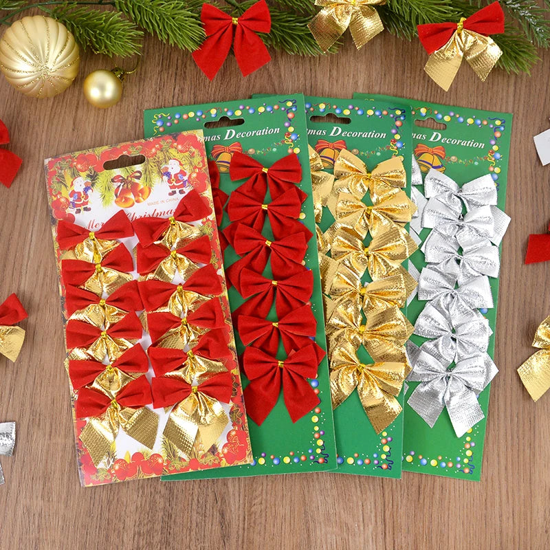 Kerstboom ornamenten rode, zilveren en gouden strikjes set 12/24 stuks