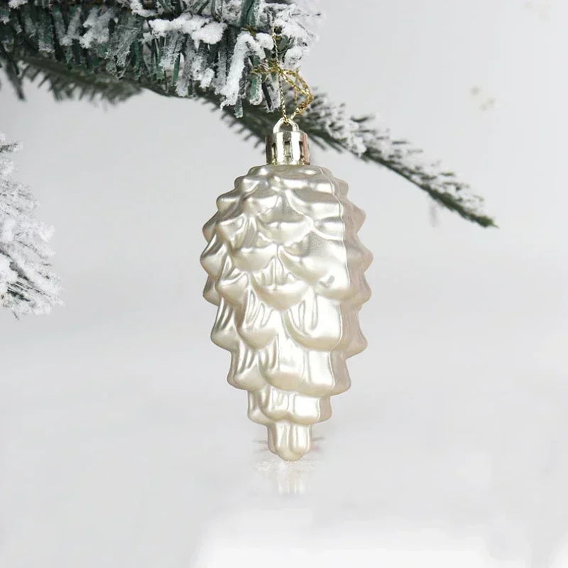 Set kersthangers 8 stuks – matte & glanzende kerstballen in de vorm van dennenappels