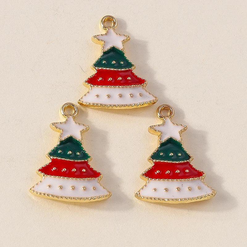 Kersthanger voor ketting of armband kerstboom rendier bel sneeuwpop hanger set - 10 stuks