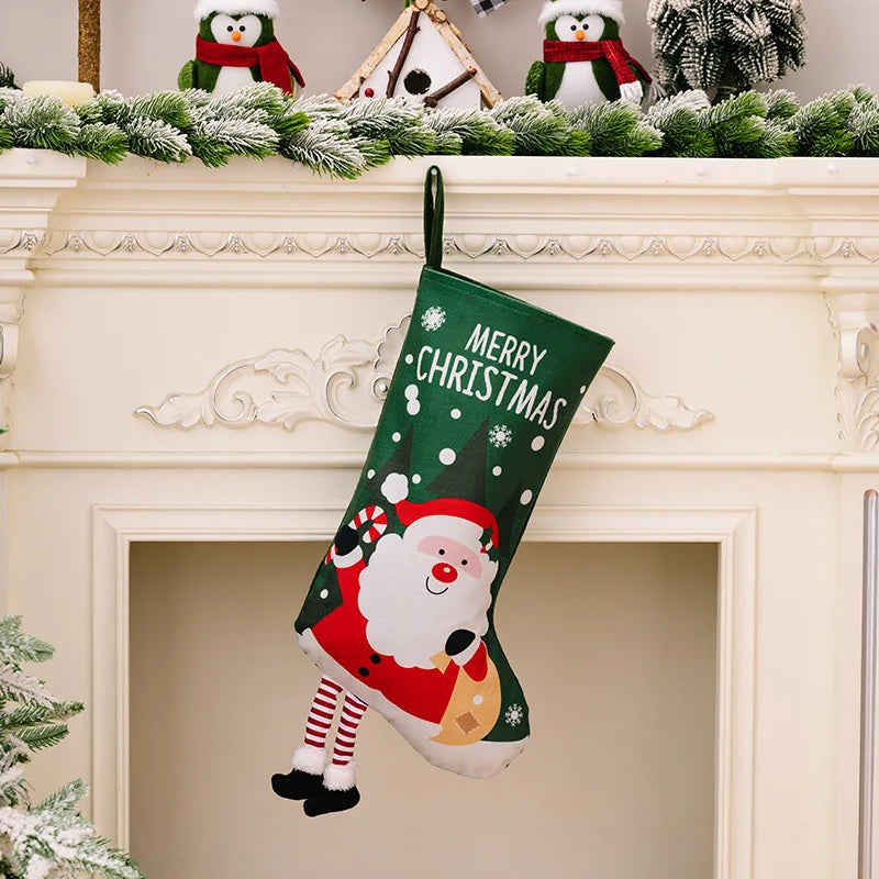 Kerstsok grote cadeausok met kerstman en sneeuwpop decoratie