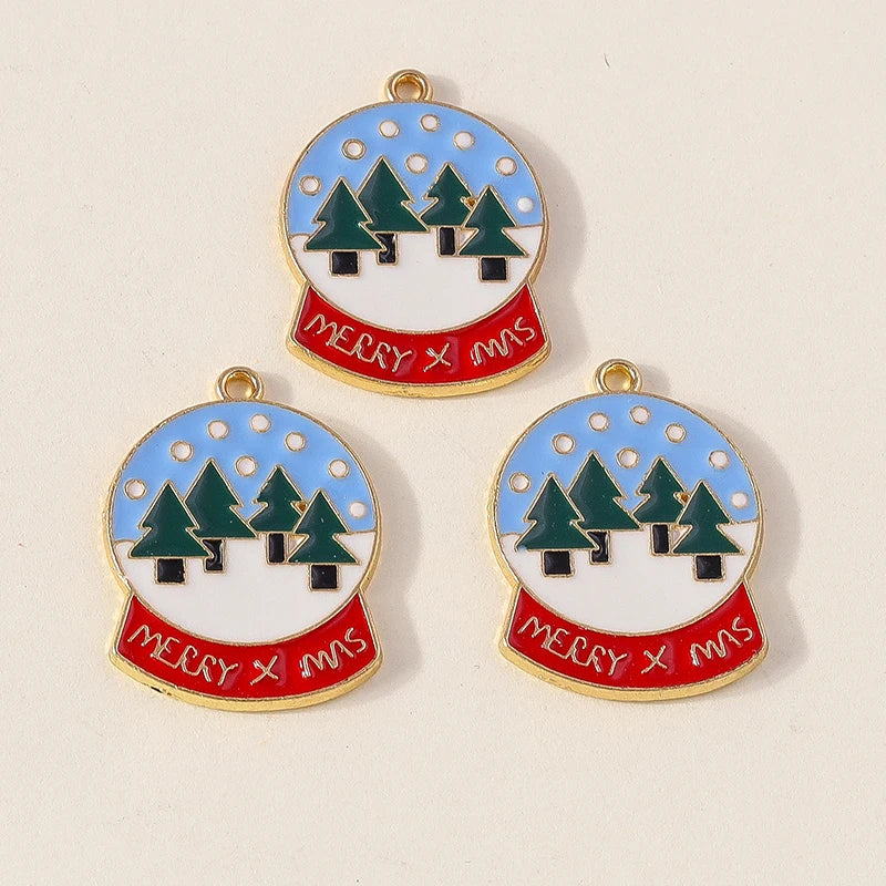 Kersthanger voor ketting of armband kerstboom rendier bel sneeuwpop hanger set - 10 stuks