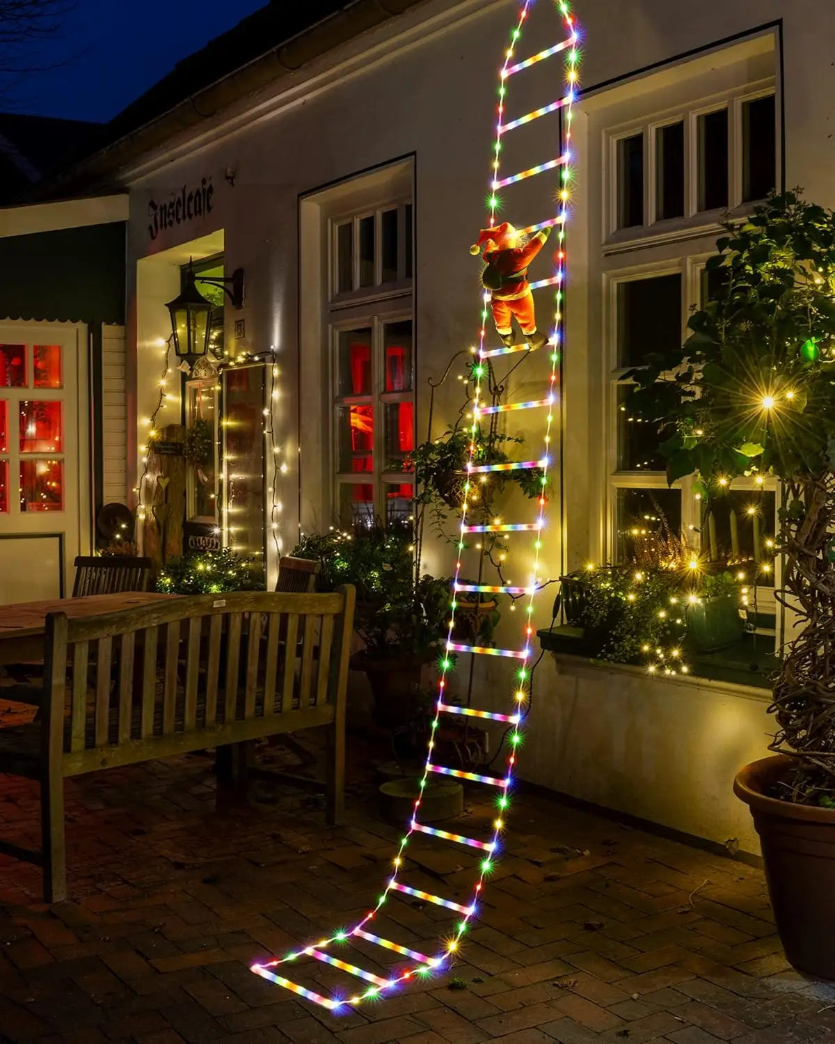 Kerst LED Klimmende Kerstman op Ladder met Verlichting voor Binnen Decoratie