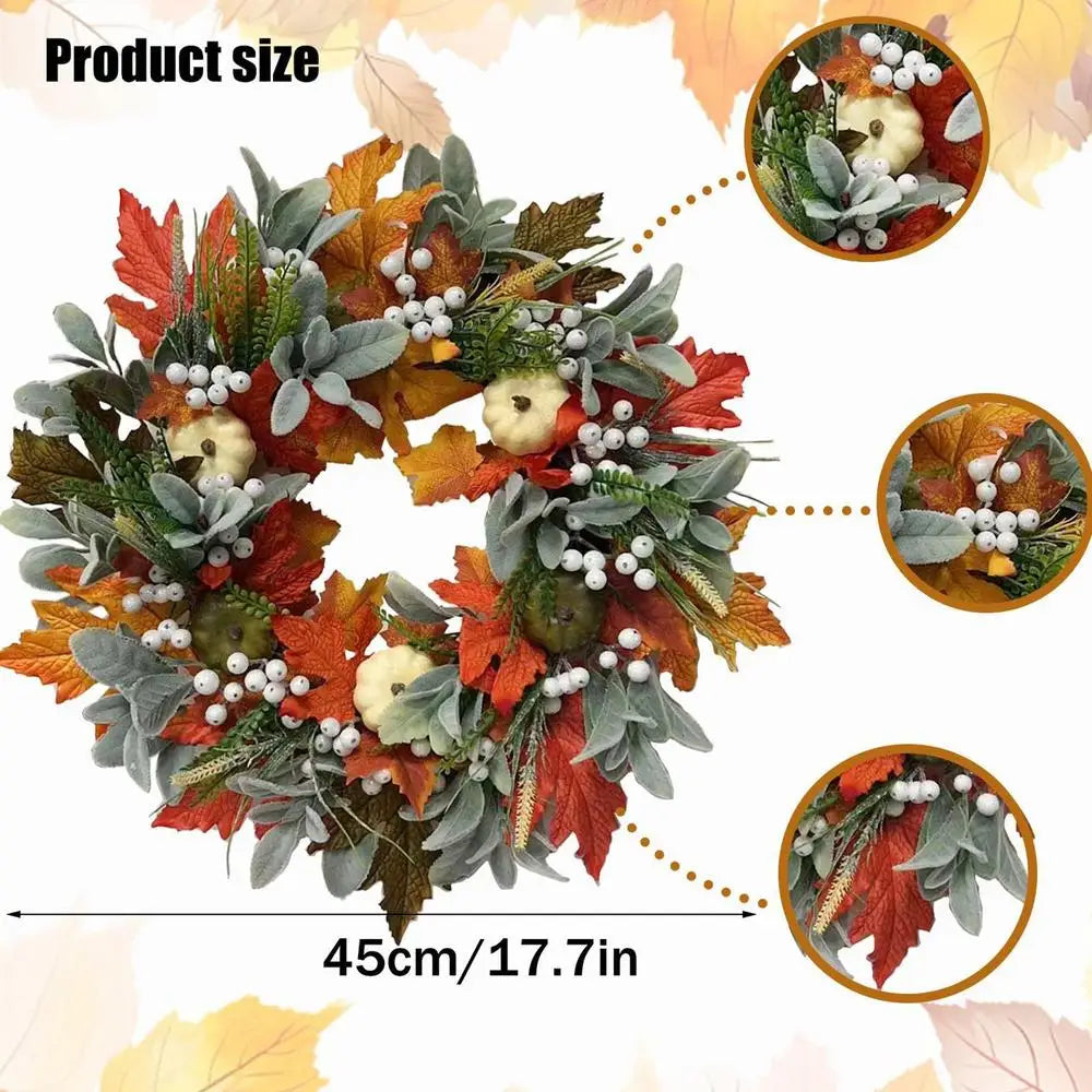 Kerst krans met pompoen bessen en herfstbladeren voor deurdecoratie