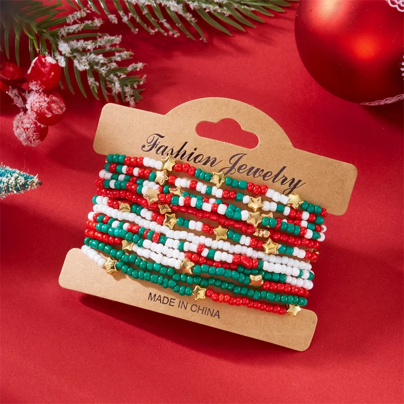 Kerst armband set met kralen, strass en feestelijke resin bedels
