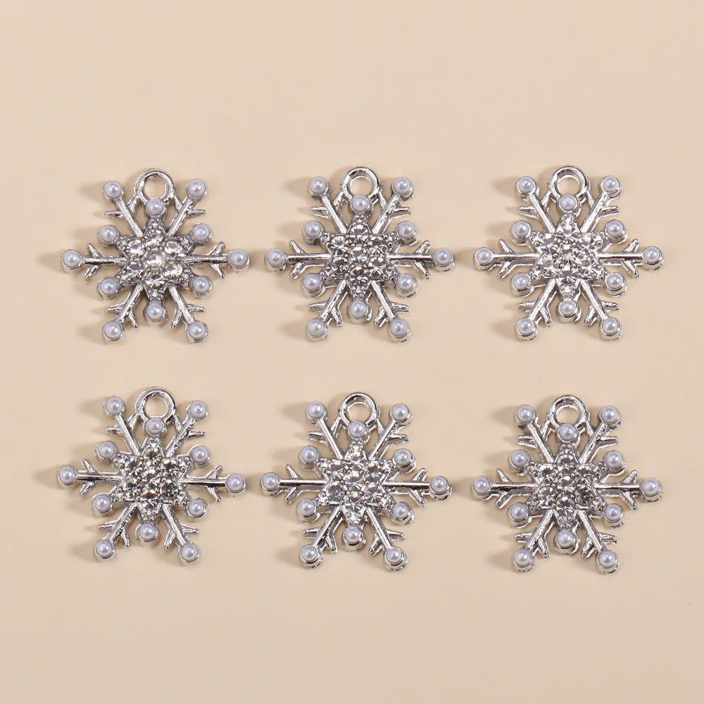 Kerst hanger sneeuwvlok charme met parel en zirkonia – 10 stuks - diverse kleuren en opties