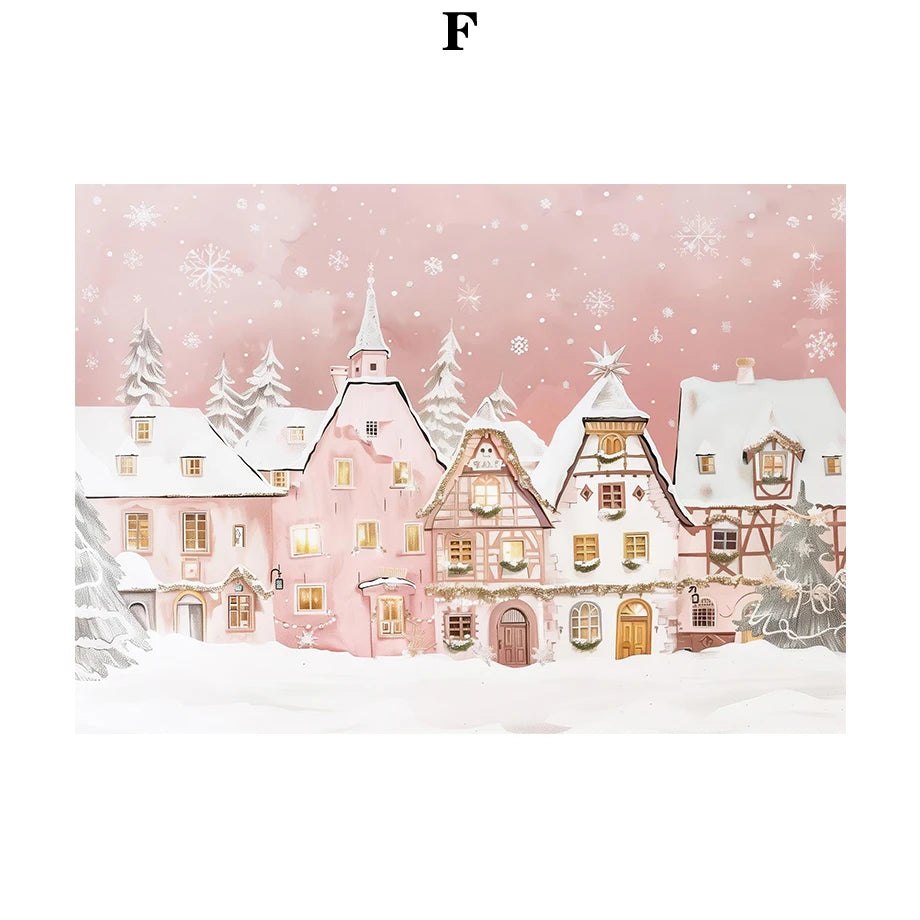 Kerst schilderij rendier en kerstman roze kerstkrans wanddecoratie
