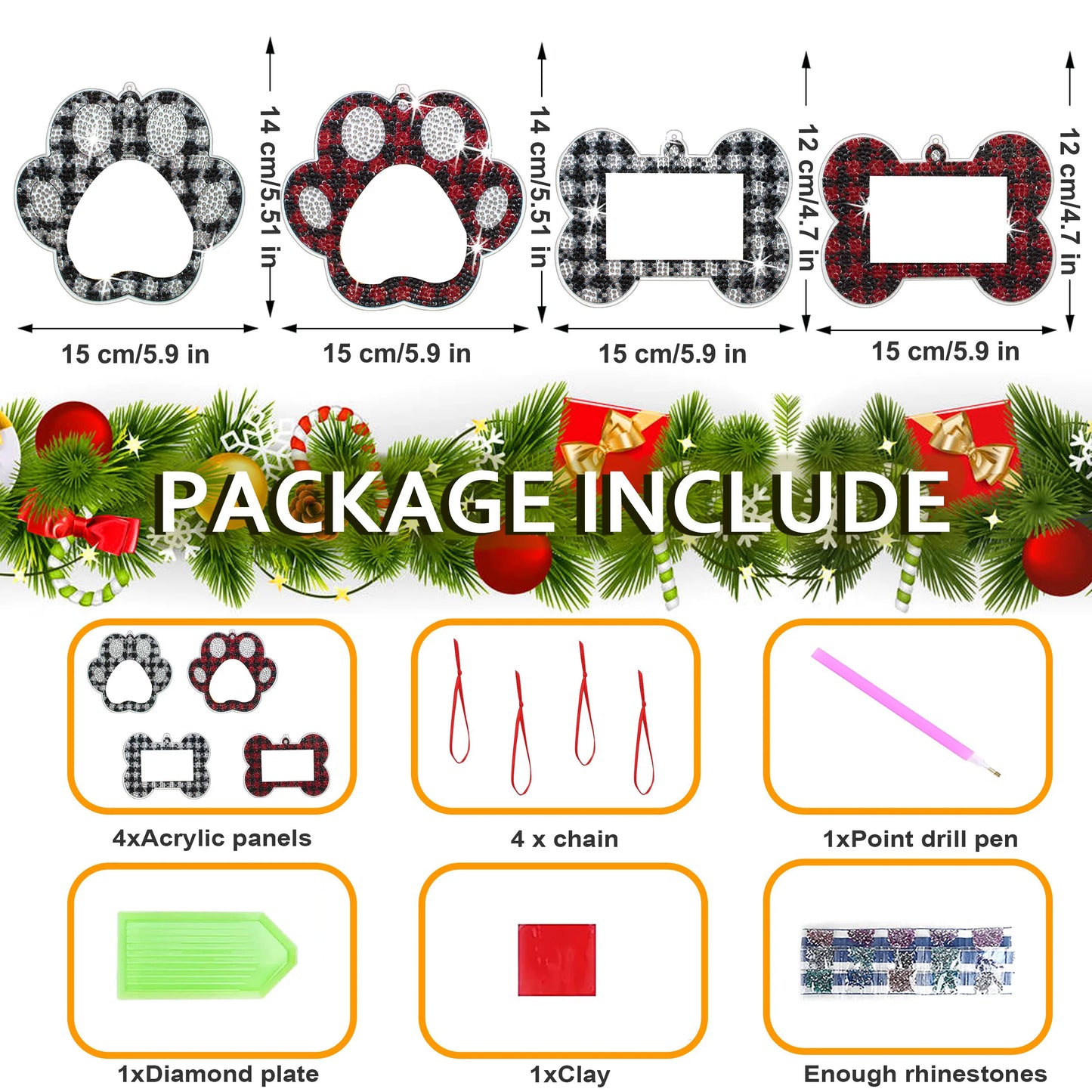 Diamond Painting Kersthangers fotolijst kerstdecoratie set 4 stuks - SDZ005