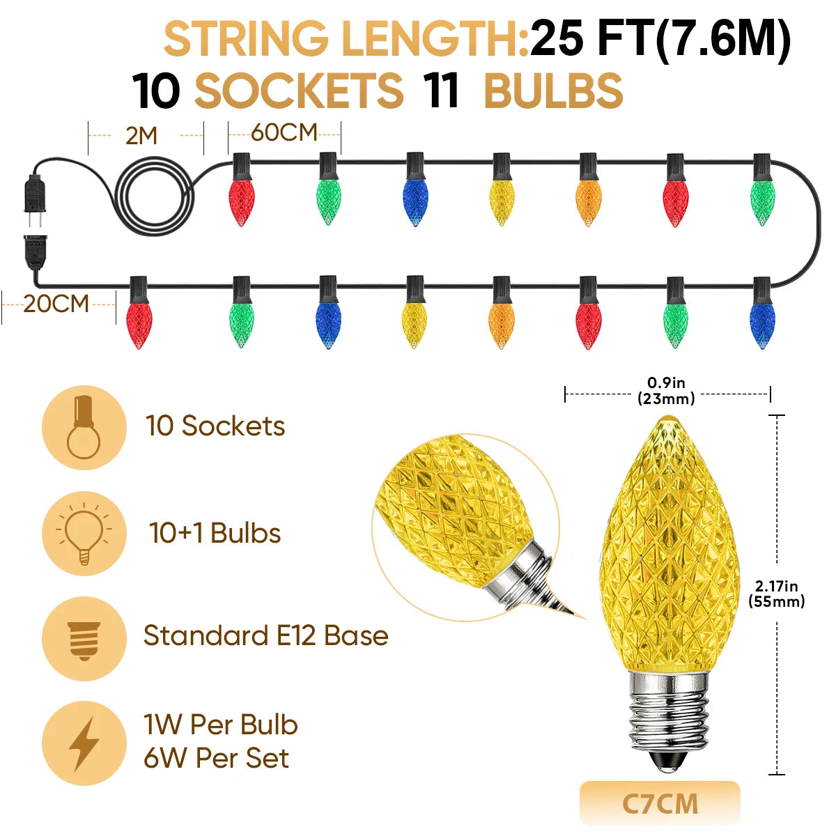Verlichte Kerst slinger kleurrijke C7 LED lampjes voor binnen en buiten