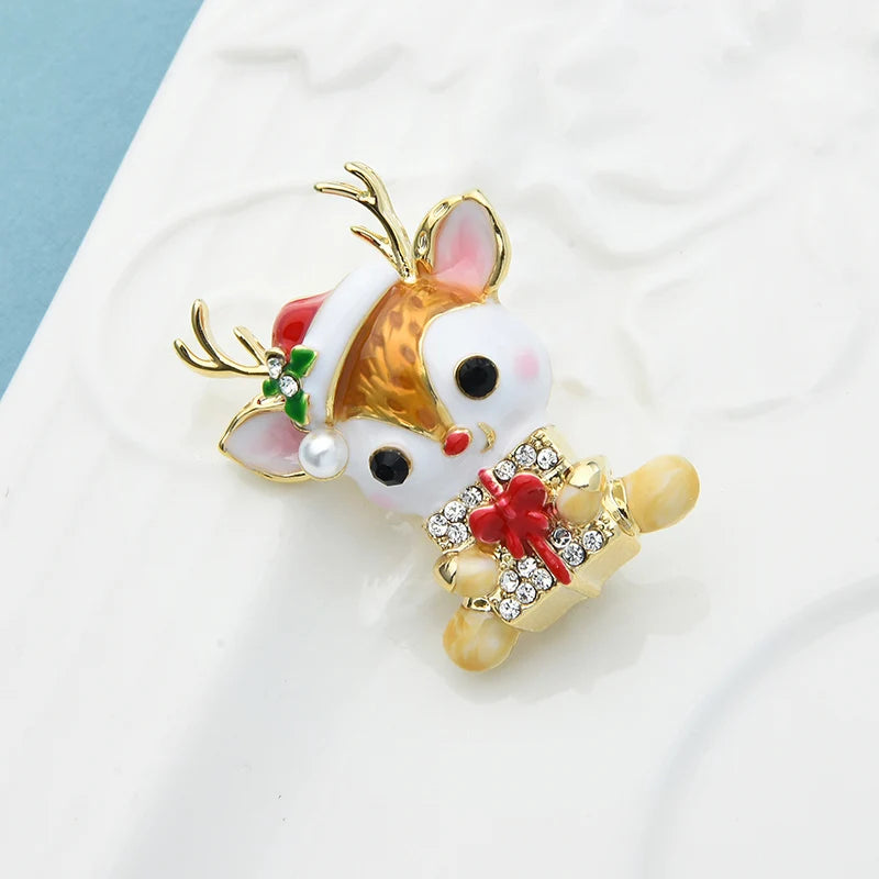 Kerst broche rendier emaille pin – feestelijke dieren speld voor dames