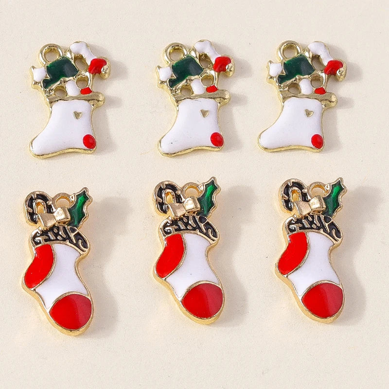 Kersthanger voor ketting of armband kerstboom rendier bel sneeuwpop hanger set - 10 stuks