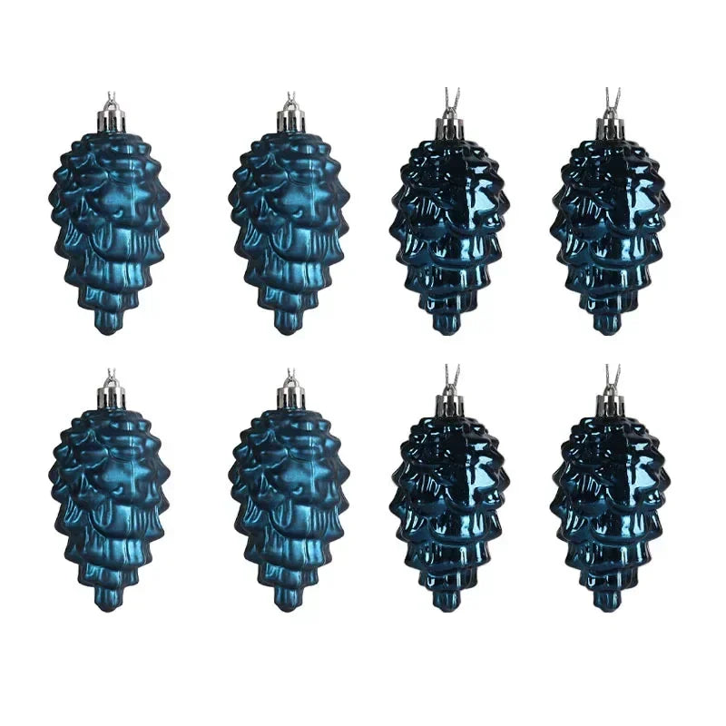Set kersthangers 8 stuks – matte & glanzende kerstballen in de vorm van dennenappels
