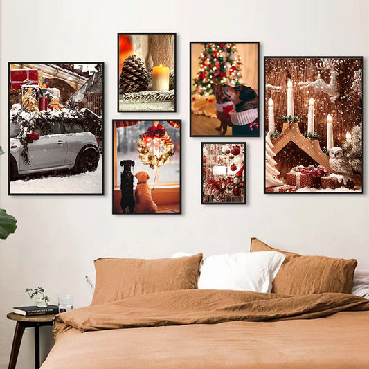 Kerst schilderij Happy New Year wanddecoratie canvas poster zonder lijst