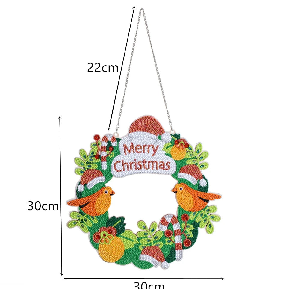 Diamond Painting Kerstkrans Sneeuwpop 30x30cm Inclusief Ophangsysteem