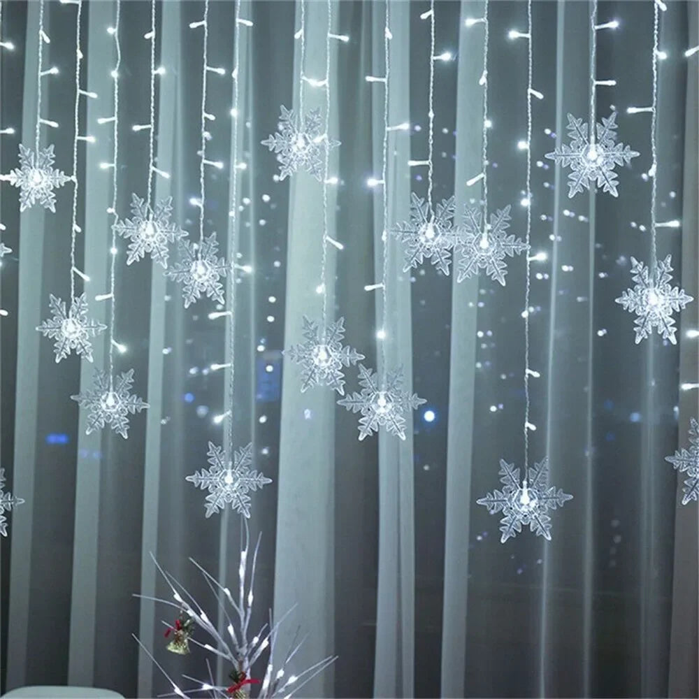 Kerst lichtgordijn sneeuwvlok, ster of ijspegel LED raamverlichting met 8 lichtstanden