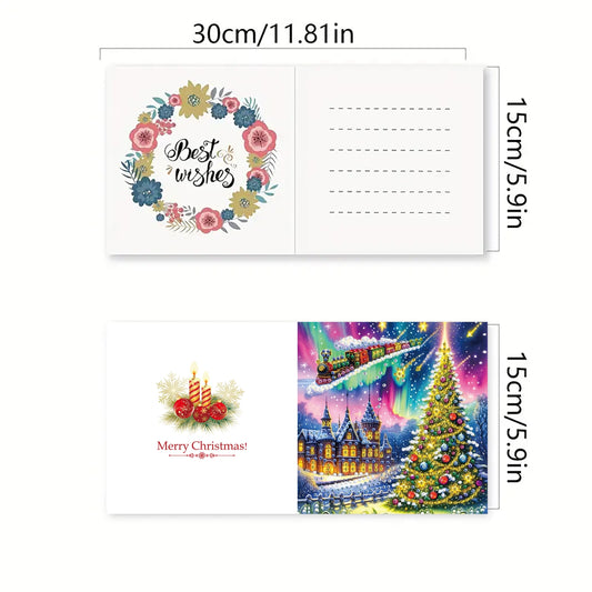 Diamond Painting Kerstkaarten - kerstboom kaartenset – 6 stuks