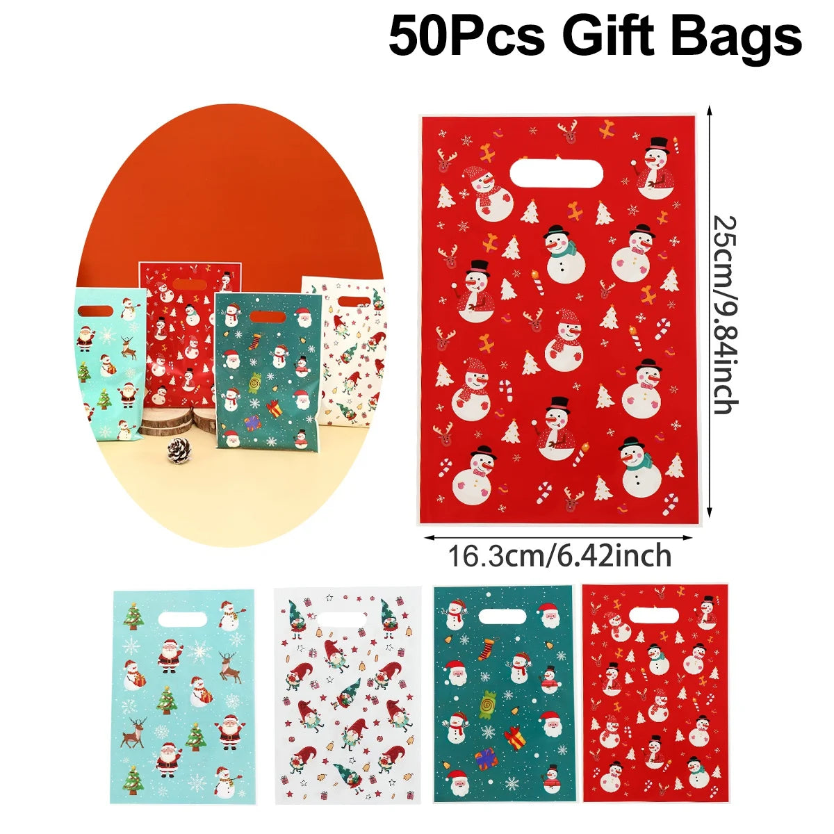 Kerst cadeauverpakking cadeautasjes met sneeuwpop ontwerp in diverse kleuren