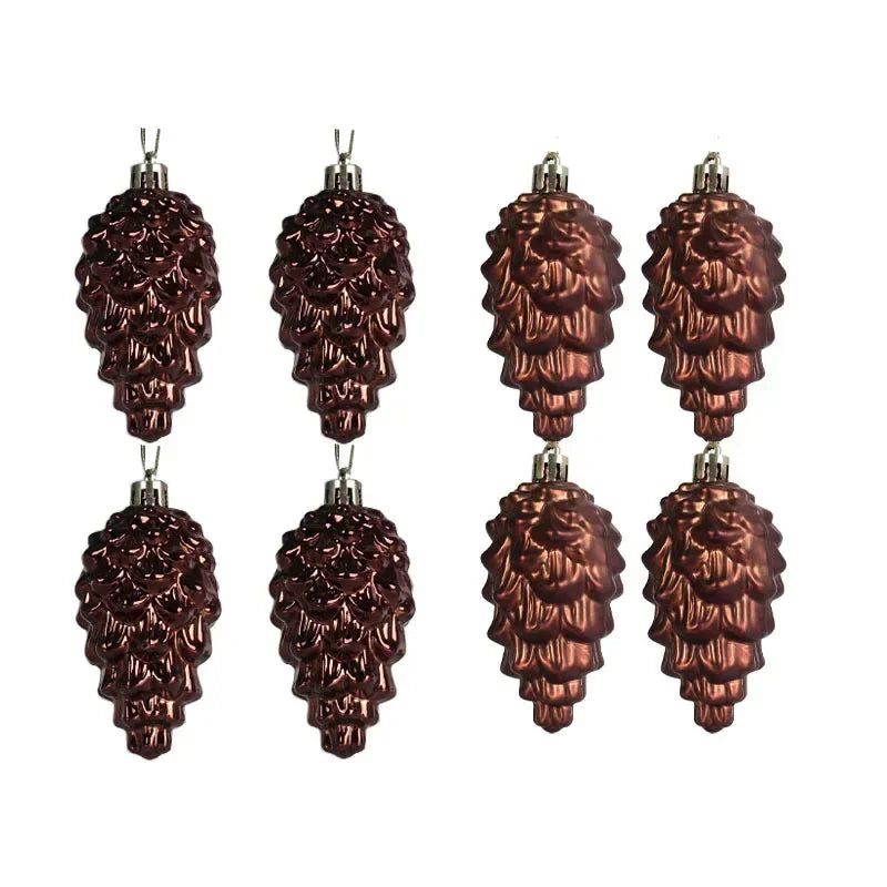 Set kersthangers 8 stuks – matte & glanzende kerstballen in de vorm van dennenappels