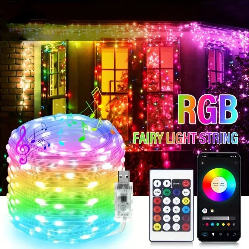 Slimme Kerstverlichting – RGBIC LED Lichtslang 5V USB | 5M/10M/20M | App & Afstandsbediening | IP65 Waterdicht | Droomkleuren