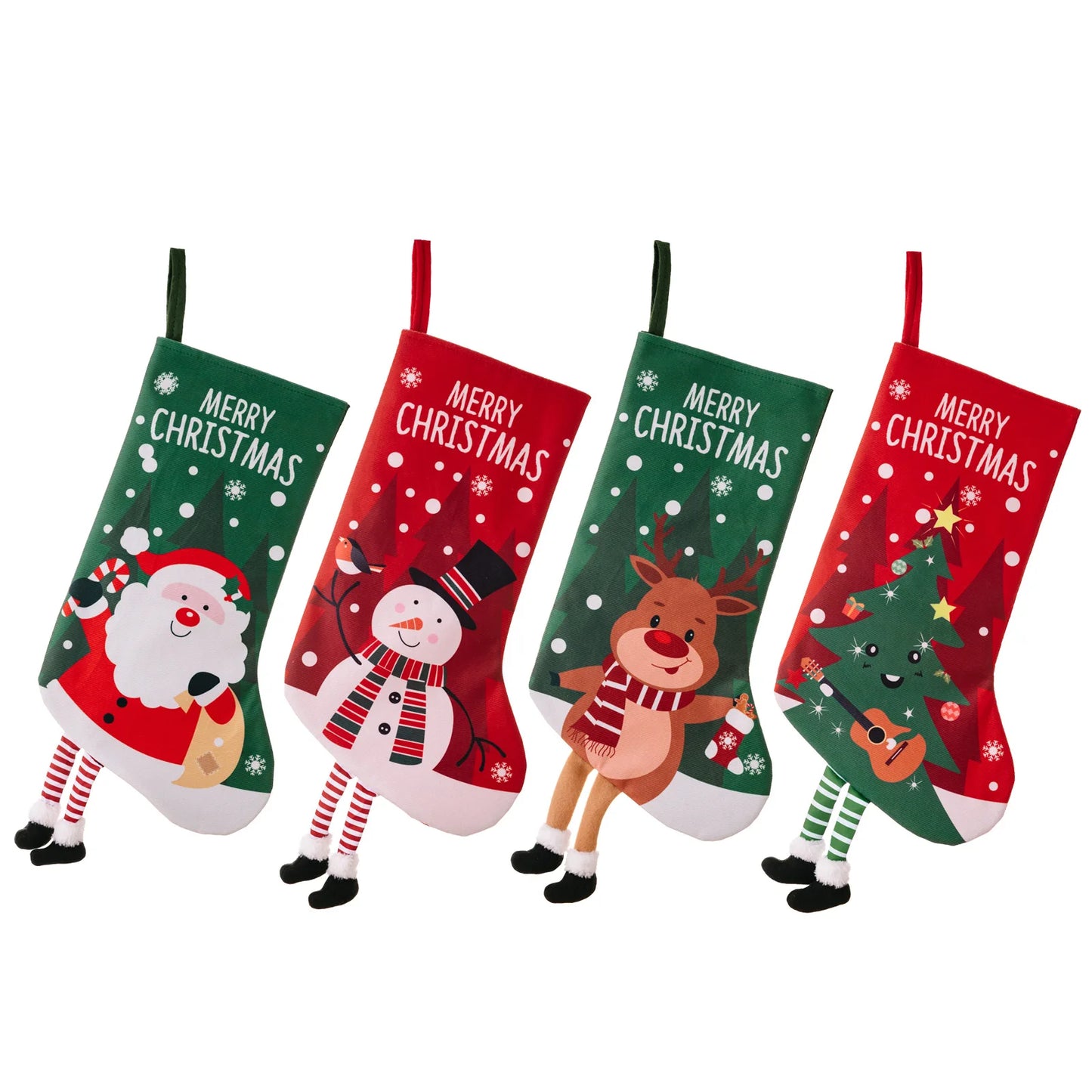Kerstsok grote cadeausok met kerstman en sneeuwpop decoratie
