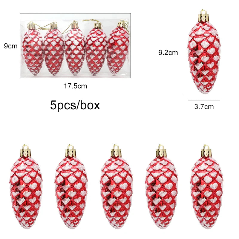 Kerstboom ornamenten dennenappel ballen set van 5 kerstdecoratie hangers