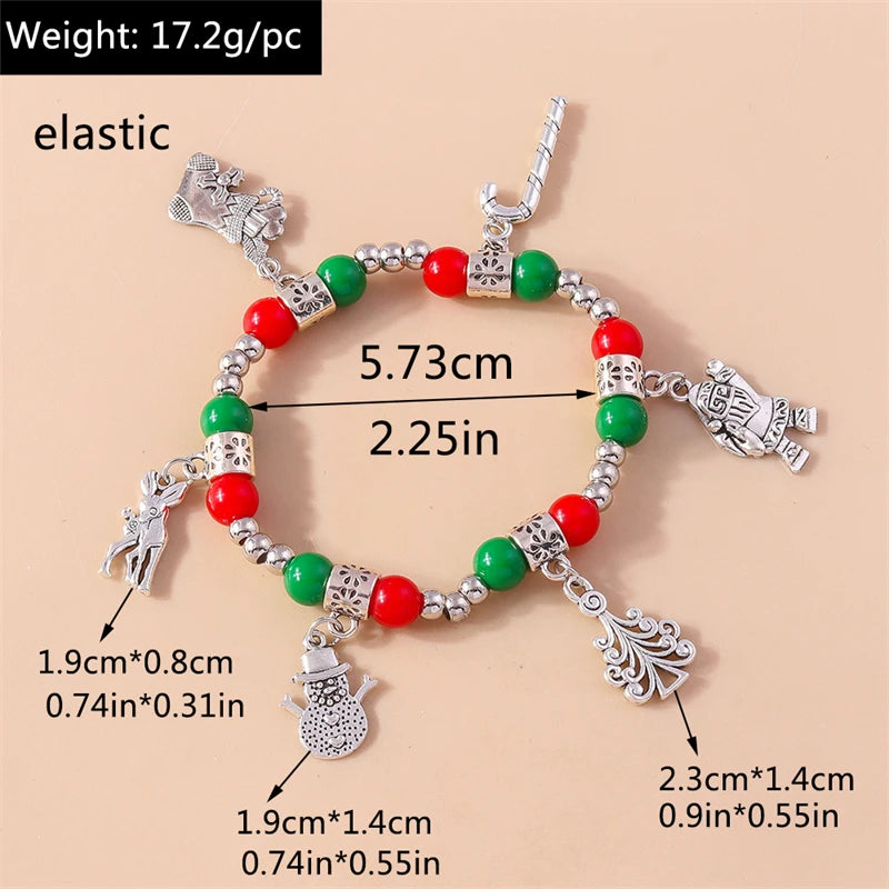 Kerst armband met kralen, rendier en kerstboom bedels voor dames