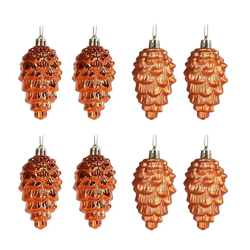 Set kersthangers 8 stuks – matte & glanzende kerstballen in de vorm van dennenappels